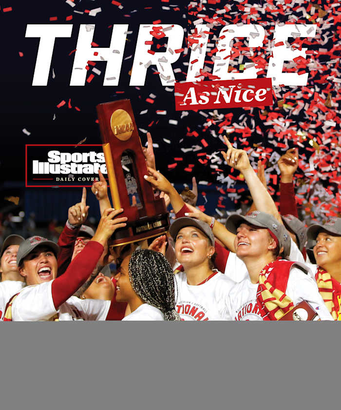 THRICE AS NICE: Oklahoma softball celebrates its third straight Women's College World Series title.